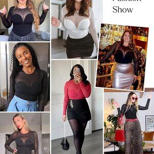 Popilush Long Sleeve Body Suits Womens Tummy Control Mesh Shapewear